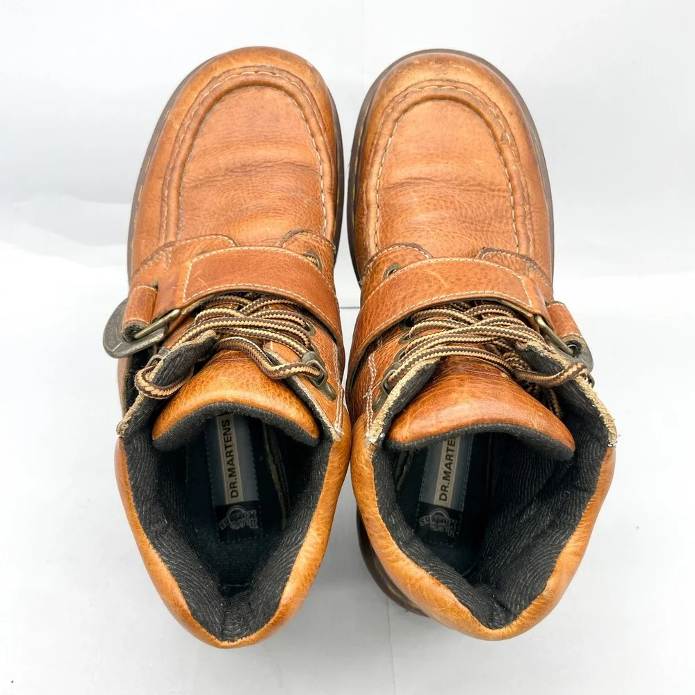 VTG Dr Martens 9444 Mens 9/ 10 Brown Leather Buckle Strap Moc Toe Boots MIE Y2K